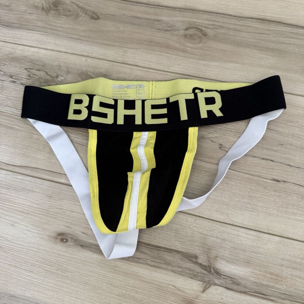 Men’s Bshetr Black & Yellow Jockstrap Size M